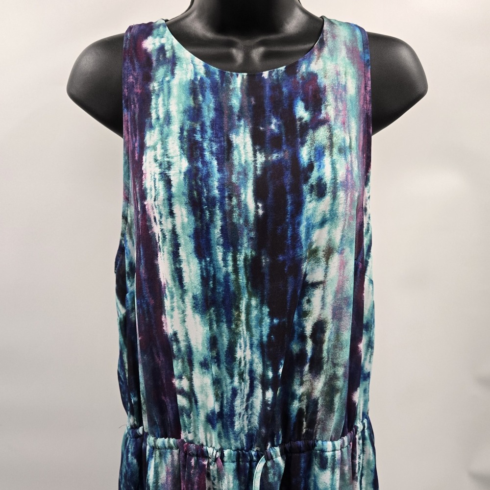 Massimo Sleeveless Dress Size Large Geometric Print Black Purple Aqua White